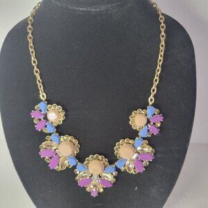 J. Crew Statement Gold Tone Gemstone Floral Design Chain Necklace